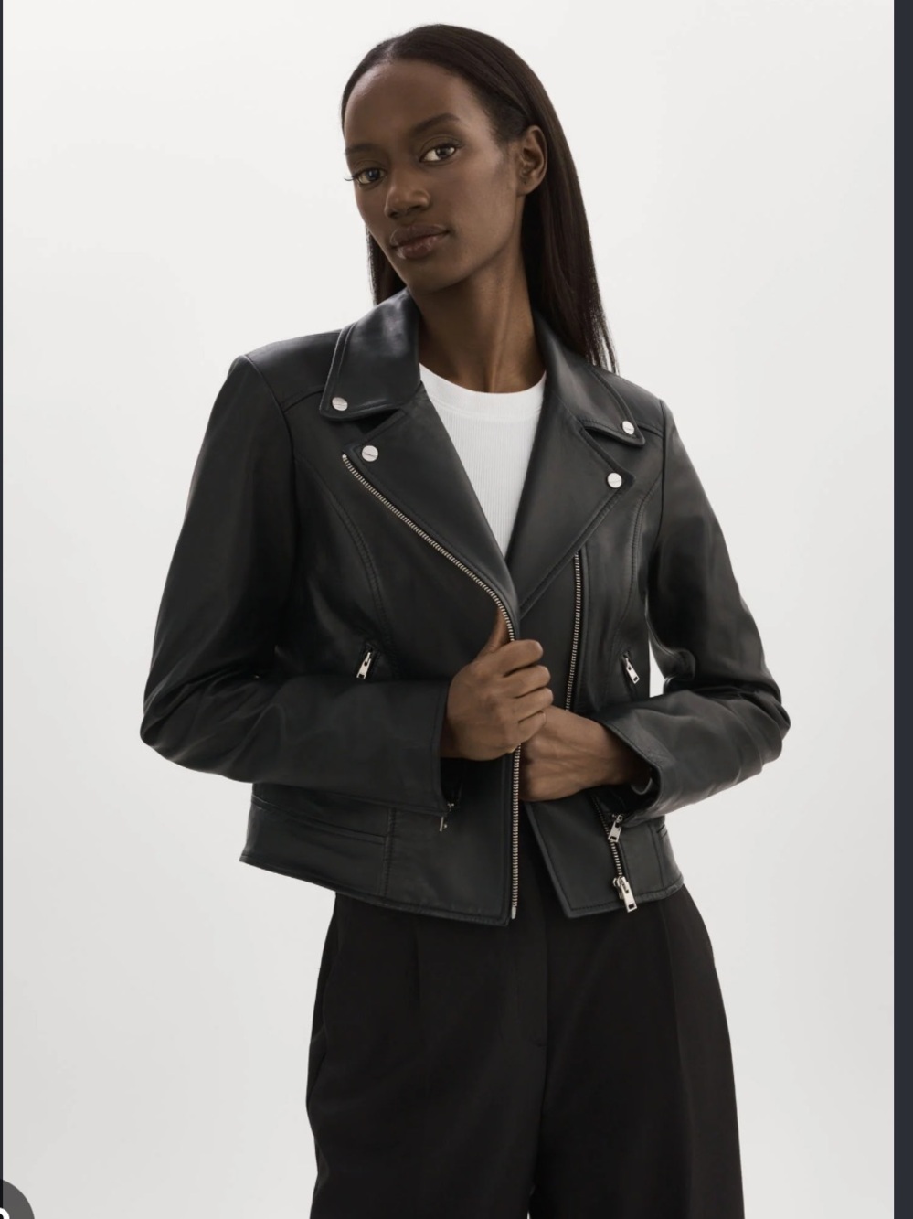 Lamarque Kelsey Black Leather Moto Jacket with Silver Hardware